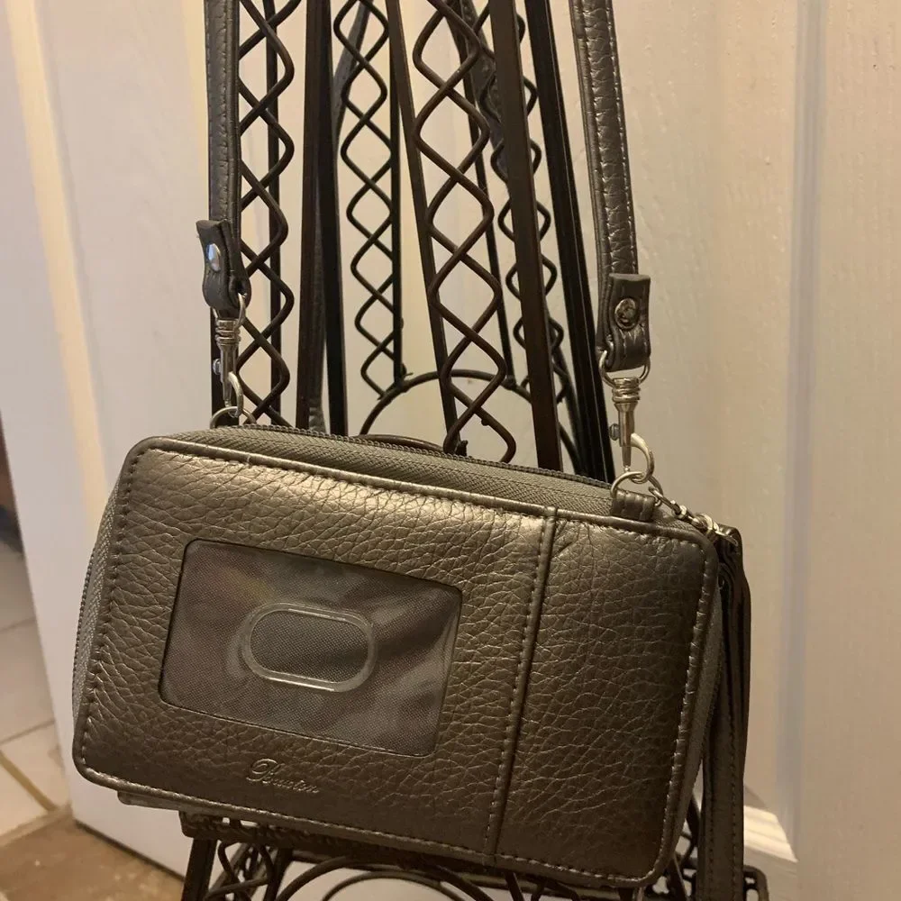 Buxton Womens Crossbody Wallet Purse Gray Pewter Metallic Accordion Cell Phone B